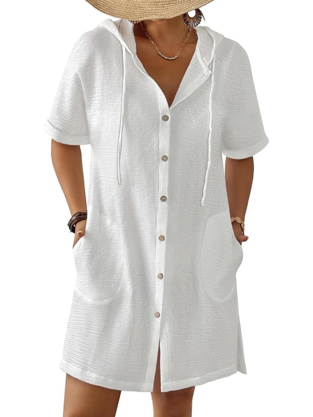Hooded Beach Cover-Up Dress for Women with Pockets - Stylish Swimwear Accessory